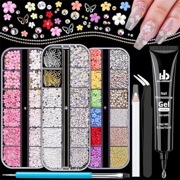3D Nail Charms, Manicure Kit with Nail Rhinestone Glue Gel (UV Curing),Butterfly - Picture 8 of 8
